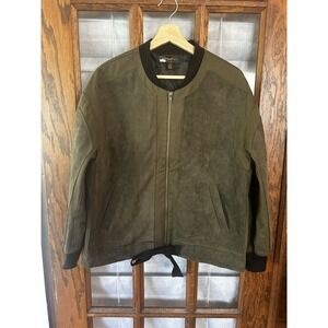 Current Air Los Angeles Retro Bomber Jacket‎ S Green Black Ribbon Tie Anthro